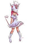  ankle_wings arms_behind_back baton boots breasts chin_strap dress hat jakuzure_nonon kelly_kao kill_la_kill knee_boots pink_eyes pink_hair shako_cap short_hair sidelocks signature skull small_breasts smile solo 