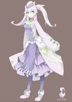  commentary_request cravat dress gen_6_pokemon goodra green_eyes highres lavender_hair layered_dress merlusa pantyhose personification pokemon solo twintails 