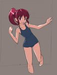  aino_megumi brown_background happinesscharge_precure! looking_at_viewer one-piece_swimsuit open_mouth ponytail precure red_eyes red_hair rohitsuka short_hair sketch solo swimsuit 