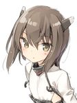  bangs blush flat_chest from_side grey_hair hair_between_eyes headband kantai_collection long_sleeves looking_at_viewer peko robot_ears short_hair side_cutout simple_background sketch solo taihou_(kantai_collection) turtleneck upper_body white_background yellow_eyes 