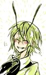  antennae bifrst blush cape closed_eyes green_hair grin highres short_hair sketch smile solo touhou wriggle_nightbug 