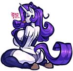  animal_ears ass back breast_suppress breasts butt_crack condom condom_in_mouth cubesona elbow_gloves eyeshadow from_behind furry gloves hooves horn horse_ears horse_girl horse_legs horse_tail huge_breasts long_hair makeup mouth_hold my_little_pony my_little_pony_friendship_is_magic personification purple_eyes purple_hair rarity sitting tail thighhighs topless transparent_background unicorn_girl wariza white_skin 