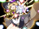  aiming_at_viewer apron ass blonde_hair bloomers braid broom broom_riding bwell danmaku hat kirisame_marisa looking_at_viewer mini-hakkero open_mouth shirt single_braid skirt skirt_set smile solo touhou underwear upskirt vest waist_apron witch_hat yellow_eyes 