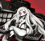  airfield_hime ajino_(sakanahen) ankle_boots ass bodysuit boots full_body horns kantai_collection long_hair looking_at_viewer md5_mismatch pale_skin red_eyes shinkaisei-kan silver_hair smile solo very_long_hair white_footwear 