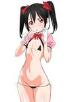  :p bikini black_hair blush bow chikuishi crop_top flat_chest gloves hair_bow legs_together love_live! love_live!_school_idol_project micro_bikini puffy_short_sleeves puffy_sleeves red_eyes short_hair short_sleeves simple_background solo swimsuit tongue tongue_out twintails white_background white_gloves yazawa_nico 