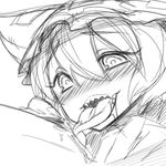  blush close-up greyscale hat kaminari licking monochrome multiple_girls nipple_licking out-of-frame_censoring saliva sharp_teeth sketch solo_focus teeth tongue tongue_out touhou yakumo_ran yuri 