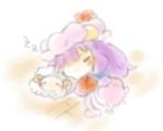  blurry blush chibi closed_eyes hat long_hair patchouli_knowledge purple_hair ribbon sheep sleeping touhou yasiro zzz 