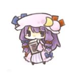  book chibi hat long_hair lowres patchouli_knowledge purple_eyes purple_hair ribbon touhou yasiro 