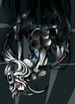 antiheld commentary english_commentary glados highres logo personification portal portal_(series) portal_2 solo suspension upside-down white_hair yellow_eyes 