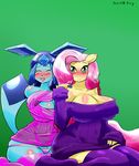  anthro anthrofied big_breasts blue_eyes blush breasts cleavage clothed clothing equine eyes_closed female fluttershy_(mlp) flutteshy_(mlp) friendship_is_magic hair horse hug kneeling mammal my_little_pony panties pink_hair plain_background plankboy pony socks sweater thong underwear 