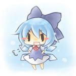  black_eyes blue_hair blush bow chibi cirno hair_bow ice ice_wings lowres open_mouth short_hair snowflakes touhou wings yasiro 