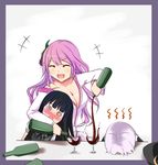  alcohol bottle cup devil_maker dionysus_of_madness drinking_glass drunk hat multiple_girls nyx_of_night rexlent wine wine_bottle wine_glass 