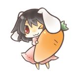  animal_ears black_hair bunny_ears carrot chibi inaba_tewi lowres one_eye_closed red_eyes short_hair smile touhou yasiro 