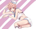  ass grey_eyes hat male_focus midriff mikado_nagi pink_hair roko_(rkrk_s) sailor sailor_hat short_shorts shorts smile solo uta_no_prince-sama uta_no_prince-sama_maji_love_2000_percent 