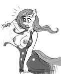  anthro anthrofied arm_behind_head blush breasts clothing dress equine female fluttershy_(mlp) friendship_is_magic greyscale hair horse kevinsano lactating long_hair mammal milk monochrome my_little_pony nipples open_mouth pony solo wardrobe_malfunction 