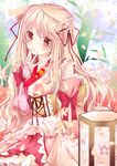  :o animal_ears bare_shoulders blonde_hair bridal_gauntlets detached_sleeves dog_ears floral_print hand_to_own_mouth japanese_clothes kimono lantern long_hair long_sleeves looking_at_viewer nanase_kureha nanase_nao open_mouth original petals pink_eyes solo very_long_hair wide_sleeves 