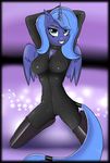  anthro anthrofied equine female friendship_is_magic hair horn horse looking_at_viewer mammal my_little_pony pegasus plain_background pony princess_luna_(mlp) rubber smile suit winged_unicorn wings xorza 