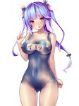  blue_hair blush bodypaint breasts fang hair_ribbon i-19_(kantai_collection) kantai_collection large_breasts long_hair looking_at_viewer naked_paint navel nipples nude one-piece_swimsuit open_mouth painted_clothes pubic_hair pussy red_eyes ribbon school_swimsuit simple_background solo star star-shaped_pupils swimsuit symbol-shaped_pupils tsukumiya_amane twintails v white_background 