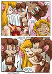  breasts brown_fur chip_&#039;n_dale_rescue_rangers chip_'n_dale_rescue_rangers chipmunk clothing comic dale_(cdrr) dialog disney female fur gadget_hackwrench knocked_out licking male mammal mouse palcomix penis pussy rodent sex tanya text tongue 