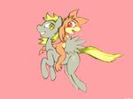  cutie_mark darkdoomer derpy_hooves_(mlp) duo equine female friendship_is_magic fur grey_fur hair happy horse mammal mokvwap my_little_pony open_mouth patachu pegasus plain_background pony red_eyes riding tails teeth wings yellow_eyes 