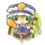  blush chibi green_hair hat open_mouth ribbon rod_of_remorse shiki_eiki short_hair solid_circle_eyes touhou yasiro 