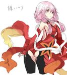  ass back back_cutout bare_shoulders black_legwear detached_sleeves fingerless_gloves gloves guilty_crown hair_ornament hairclip highres kou_mashiro long_hair looking_at_viewer looking_back open_mouth pink_hair red_eyes solo thighhighs twintails yuzuriha_inori 
