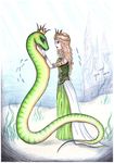  couple crown drakeshya duo eglė eye_contact female feral human king lithuanian_mythology mythology reptile royalty scalie snake underwater water zaltys žilvinas 