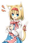  alice_margatroid animal_ears blonde_hair blue_dress blue_eyes capelet cat_ears cat_tail dress hairband kemonomimi_mode looking_at_viewer open_mouth ribbon short_hair solo tail tail_ribbon touhou yuuhagi_(amaretto-no-natsu) 