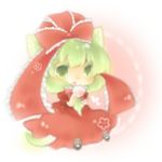  animal_ears blush bow cat_ears cat_tail chibi flower green_eyes hair_bow heart kagiyama_hina long_hair open_mouth ribbon tail touhou yasiro 