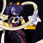  1girl blood blue_hair blue_skin breasts detached_sleeves halloween hat leviathan_(skullgirls) skullgirls squigly_(skullgirls) zombie 