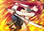  creek_(moon-sky) fire long_hair red_eyes red_hair school_uniform serafuku shakugan_no_shana shana sword thighhighs weapon 