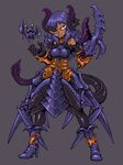  armor armored_dress breasts claws crab dark_skin demon_girl demon_horns demon_tail dual_persona elbow_gloves elbow_pads faulds gloves horns long_hair medium_breasts nise_maou_kanizeru pantyhose purple_eyes purple_hair sharp_teeth tagane tail teeth transformation yuusha_to_maou 