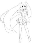  detached_sleeves eu03 greyscale hatsune_miku long_hair monochrome necktie sketch solo tattoo thighhighs twintails very_long_hair vocaloid 