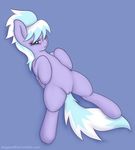  blue_fur blue_hair cloud_chaser_(mlp) equine female friendship_is_magic fur hair horse lying mammal my_little_pony on_back pegasus pony purple_eyes pussy simple_background solo staggeredline two_tone_hair white_hair wings 