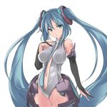  aqua_hair bad_id bad_pixiv_id bridal_gauntlets faefaea green_eyes hatsune_miku hatsune_miku_(append) impossible_clothes leotard long_hair navel necktie solo twintails very_long_hair vocaloid vocaloid_append white_background 