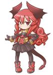  age_regression ankle_boots black_legwear blush boots bracelet child curly_hair demon_girl demon_horns demon_tail elbow_gloves gloves gunjima_souichirou hand_on_hip horns jewelry long_hair maou_beluzel pantyhose pigeon-toed red_eyes red_hair skirt solo tail younger yuusha_to_maou 