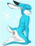  butt frostibunni fur kneeling lagomorph looking_at_viewer male mammal nude plain_background rabbit solo truegrave9 