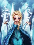  1girl artist_name blonde_hair blue_eyes braid braided_hair disney elsa_(frozen) female frozen_(disney) ice ray-k solo 