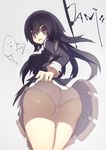  ass black_eyes black_hair blush breasts highres large_breasts long_hair long_sleeves looking_back mamuru open_mouth original panties skirt solo trefoil underwear upskirt white_panties 