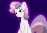  blush cub equine eyelashes female feral friendship_is_magic fur green_eyes hair half-closed_eyes horn horse lordzid mammal my_little_pony pony purple_background smile solo sweetie_belle_(mlp) two_tone_hair unicorn white_fur young 