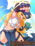  1girl agawa_ryou blonde_hair blue_eyes borrowed_character breasts character_name curvy hat large_breasts long_hair nail_polish original pink_nails pirate pirate_hat scarf solo turtle very_long_hair 