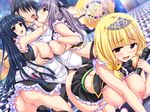  1boy 3girls areolae ass bent_over blonde_hair blue_hair blush breast_grab breasts brown_eyes censored french_kiss game_cg grabbing harem highres hinagata_kobato honoo_no_haramase_paidol_my_star_gakuen_z hoshizaki_hokuto huge_breasts isuzugawa_akino kiss kuroki_shion lactation legs long_hair looking_back microphone multiple_girls nipples no_bra no_panties open_mouth panties panty_pull purple_eyes purple_hair pussy saliva sex shirt_lift smile thighs tongue twintails underwear vaginal yuibi 