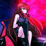  alternate_costume drawfag himuro_akari leg_up long_hair moon night_wizard red_eyes red_hair red_moon scarf sitting skirt solo thighhighs very_long_hair 