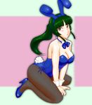  animal_ears black_eyes bow bowtie breasts bunny_ears bunny_tail bunnysuit cleavage detached_collar felniam green_hair kneeling large_breasts long_hair original pantyhose ponytail solo tail wrist_cuffs 