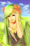  aerlai flower green_hair hair_flower hair_ornament lilligant long_hair personification pokemon pokemon_(game) smile solo 