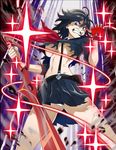  breasts gloves highres kill_la_kill matoi_ryuuko medium_breasts multicolored_hair panties pantyshot scissor_blade senketsu short_hair single_glove suspenders taturouxs two-tone_hair underboob underwear 