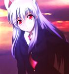  animal_ears blouse bunny_ears extra_ears highres kotaroukuroo lavender_hair long_hair long_sleeves necktie red_eyes reisen_udongein_inaba solo touhou 