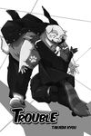  chubby comic dog english_text futaba_kotobuki greyscale hug male mammal monochrome namihira_kousuke red_panda takaki_takashi text 