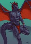  abs anthro bracelet clothing digitigrade dragon horn jewelry loincloth looking_at_viewer male muscles nipples omari pecs pose purple_skin red_wings scalie simple_background sitting spikes spread_wings thick_tail toned toorak topless valrog western_dragon wings 