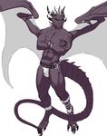  2014 abs anklet anthro barefoot biceps bracelet bulge claws clothing digitigrade dragon horn inkydemon jewelry leather loincloth long_tail looking_at_viewer male muscles pecs plain_background purple_skin ring scalie simple_background solo spikes spread_wings thick_tail toe_claws toned toorak topless valrog western_dragon wings 